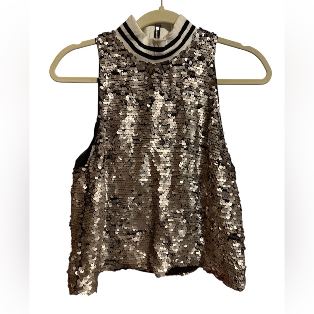 K/lab Sequin mock neck Sleeveless Top - Silver ladies medium